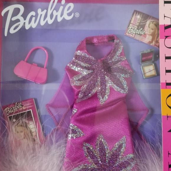 BARBIE Vintage 2002 Fashion Avenue Purple Glitter Dress Feather Boa Outfit NIB - Picture 2 of 12